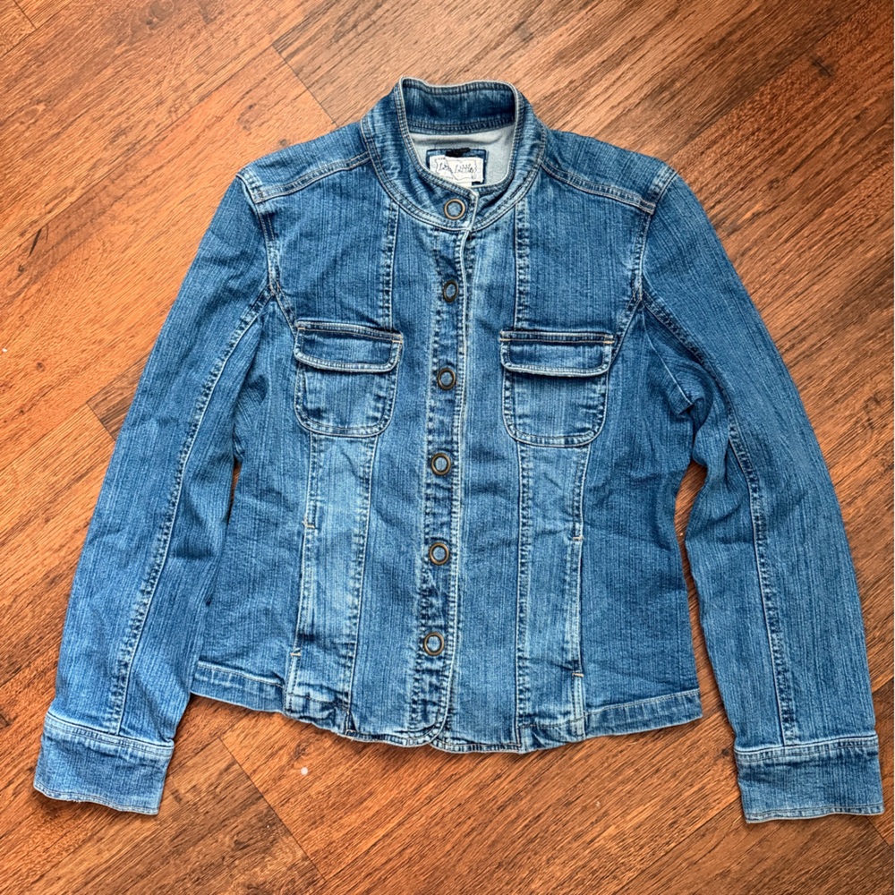 Live a Little Women’s Stretch Denim Jacket Size L | Structured Military Style
